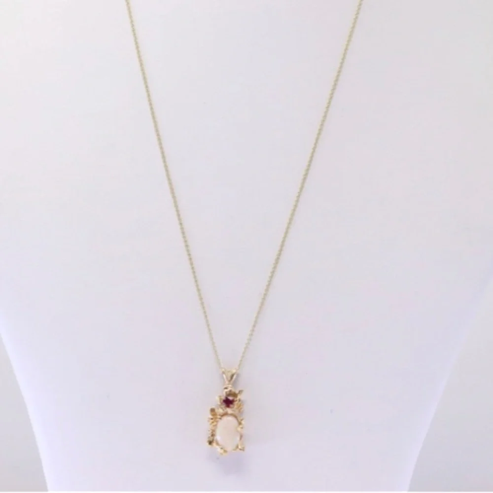 Ruby & Opal Pendant / Necklace 14Kt. - Picture 2 of 2